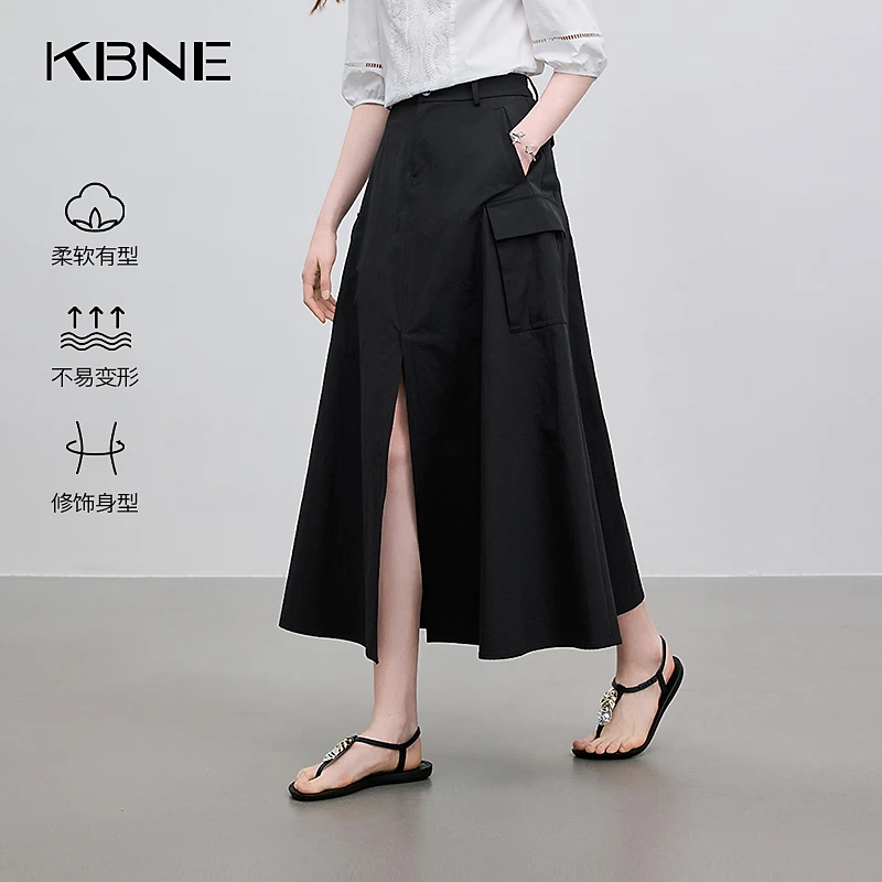 KBNE半身裙女款爆款2025新款工装风休闲显瘦中长款半裙开叉a字裙