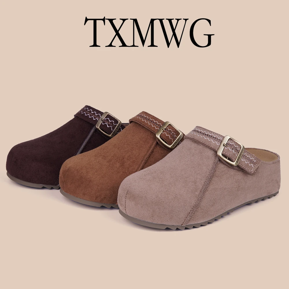 TXMWG 品牌5cm厚底包头拖女小个子增高女鞋秋季半拖女勃肯9087