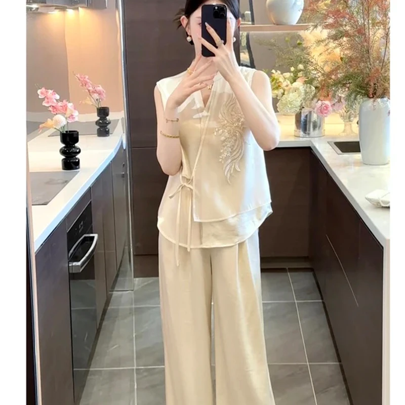 【现货运费险】周粥人生大女主新款刺绣提花高级感上衣+阔腿裤套装
