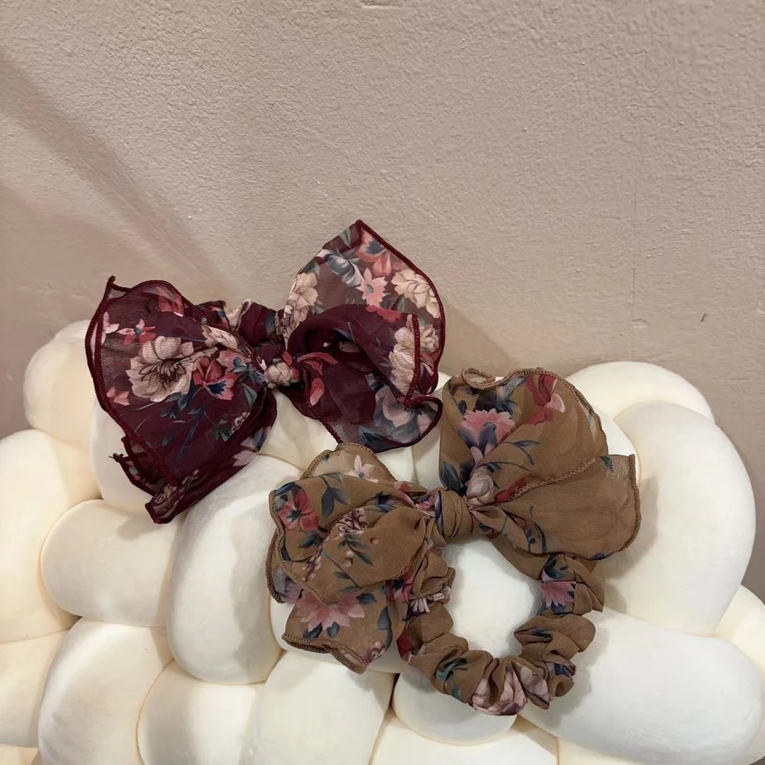 设计款薄纱小花蝴蝶结发圈T125