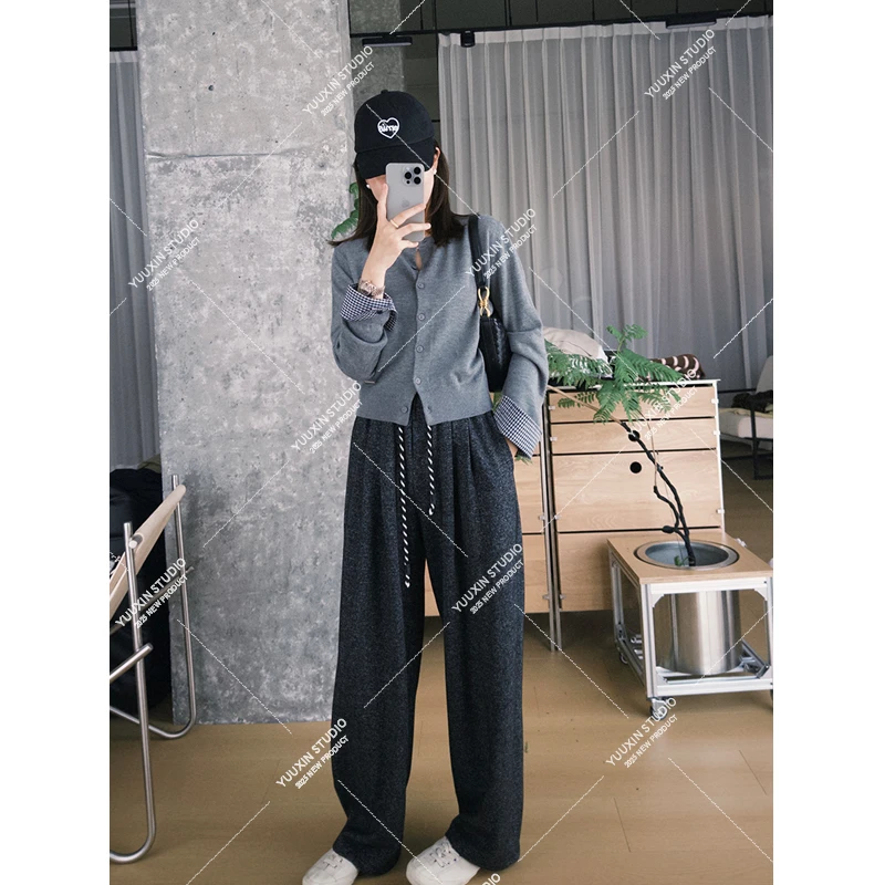 【YUUXIN】解压休闲裤~秋季慵懒风宽松直筒阔腿休闲裤女显瘦拖地裤