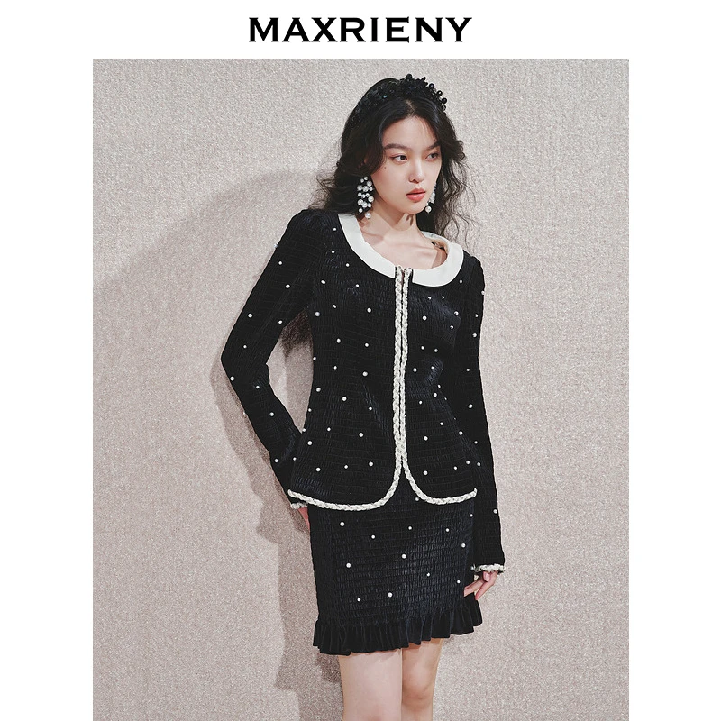 【蜜思仝】MAXRIENY宫廷风撞色钉珠外套女秋新款
