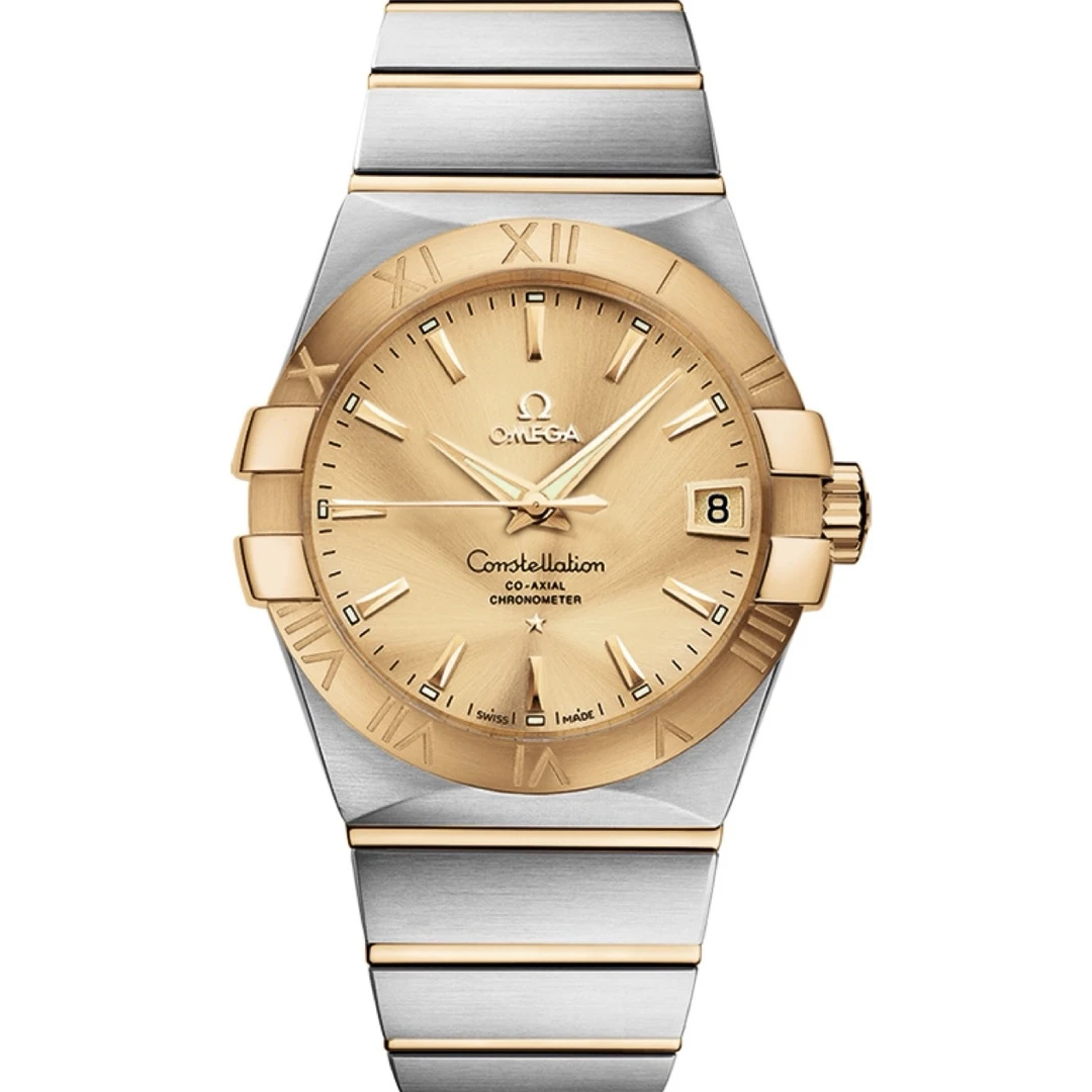 99新 Omega/欧米茄 星座系列 黄盘条丁/大盘男士机械腕表