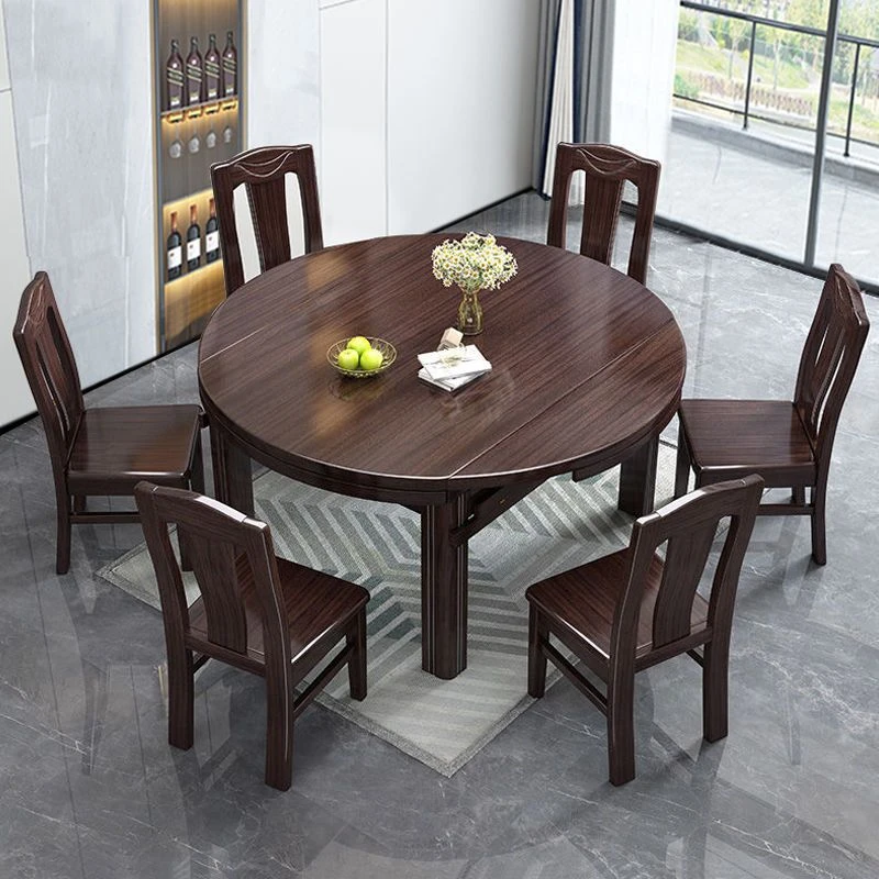 2025新款餐桌实木可伸缩圆形现代中式家用长方形家用餐厅实木饭桌