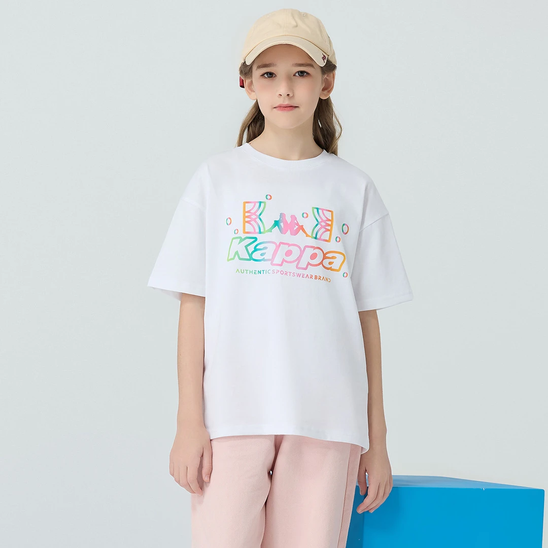 kappa kids卡帕儿童夏季舒适百搭简约纯色中大童套头短袖M24B038