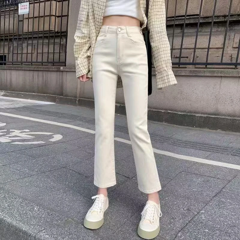 牛仔裤女2025新款高腰显瘦黑白色百搭弹力直筒烟管裤子