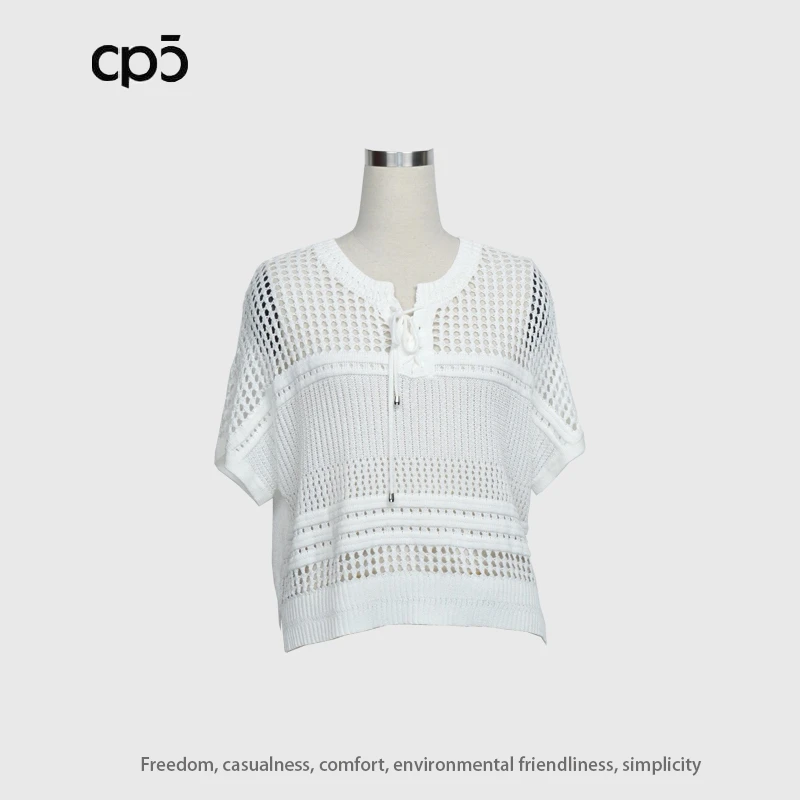CP5日本进口纸纱慵懒风设计感镂空宽松罩衫网目针织上衣夏DRS014