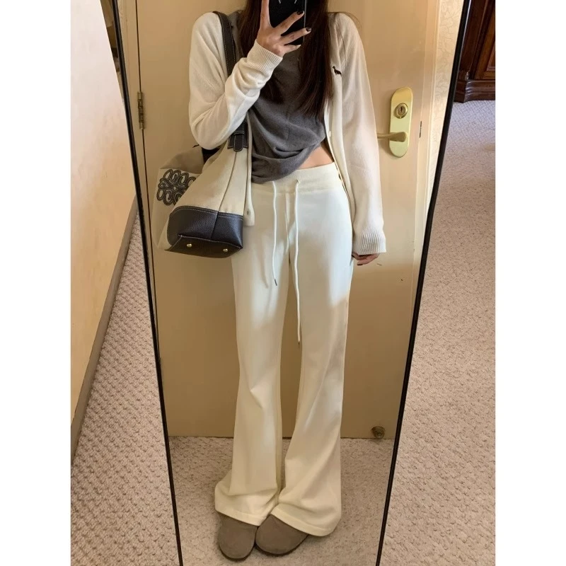 秋冬瑜伽修身喇叭卫裤女松紧腰抽绳显瘦垂感直筒裤休闲拖地运动裤