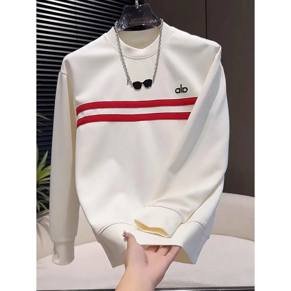 彪博潮牌卫衣秋冬高级感长袖上衣时尚条纹精致刺绣帅气秋衣男宽松