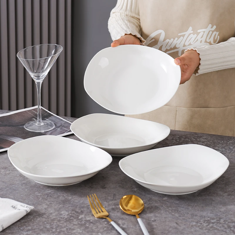 句途纯白4个7英寸船盘元宝盘异形菜盘高温釉下彩加厚陶瓷餐具