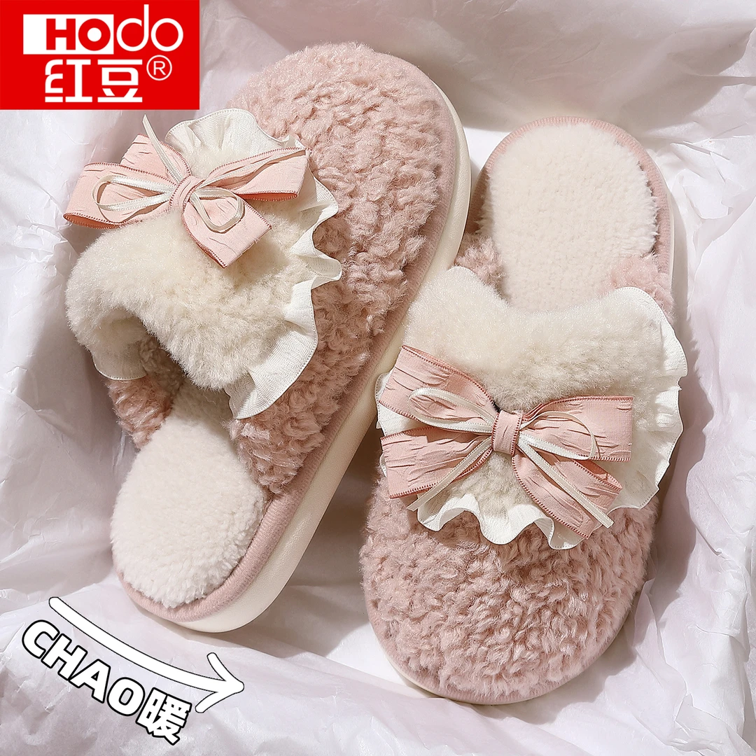 红豆棉拖鞋女款秋冬季2025新款室内居家防滑毛毛绒保暖月子棉拖冬