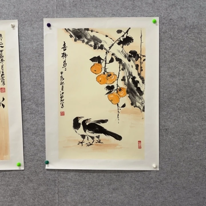 国画花鸟等多种鸟类的栖息