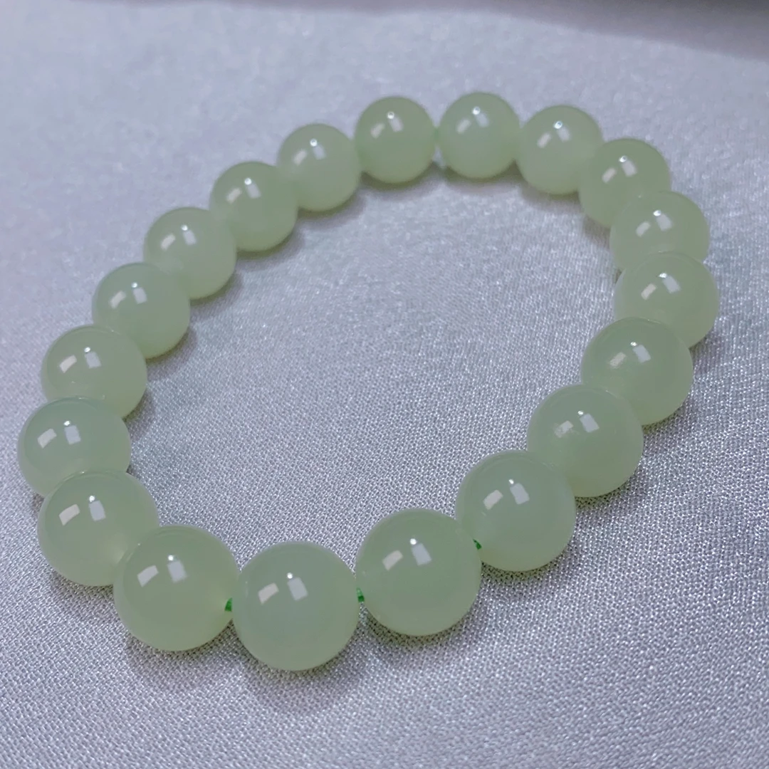 天然和田玉青海料精品晴水圆珠约10mm手链素单圈手串百搭女@0008