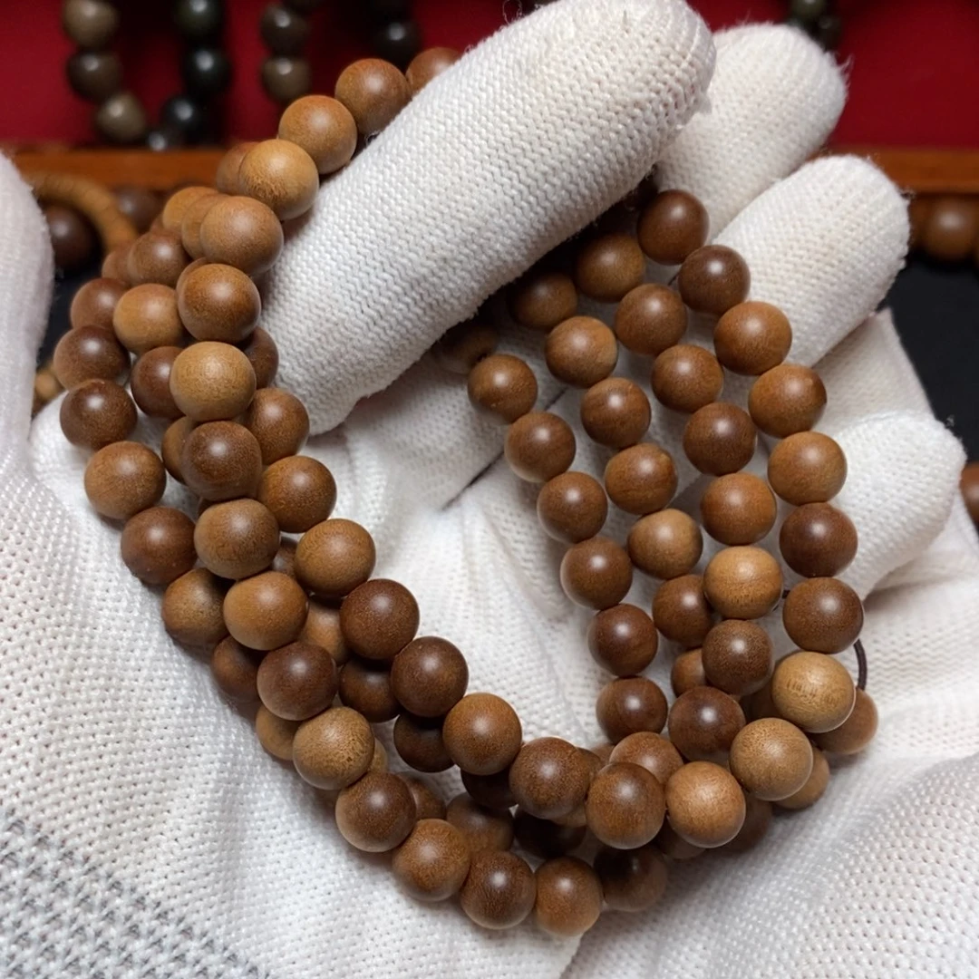 檀香木其他08横纹 老山檀香 乱纹椭圆珠处理