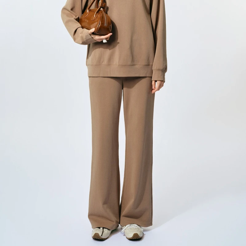 U/TI 咖色莫代尔休闲裤直筒宽松百搭精致简约女装垂感亲肤运动裤