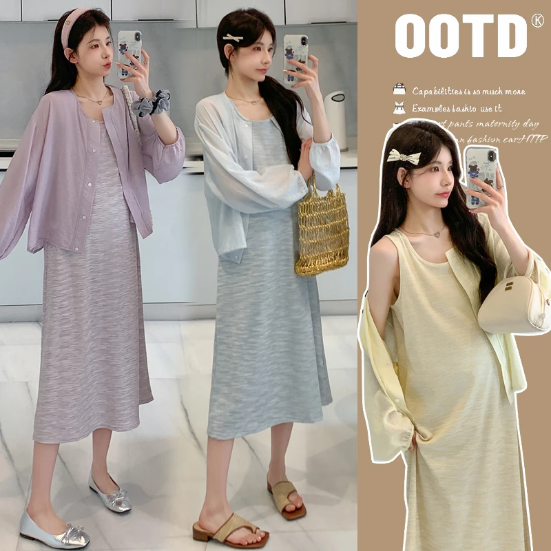 孕妇装早秋时尚新款爆款扎染彩色洋气潮流背心裙韩版宽松版弹性大