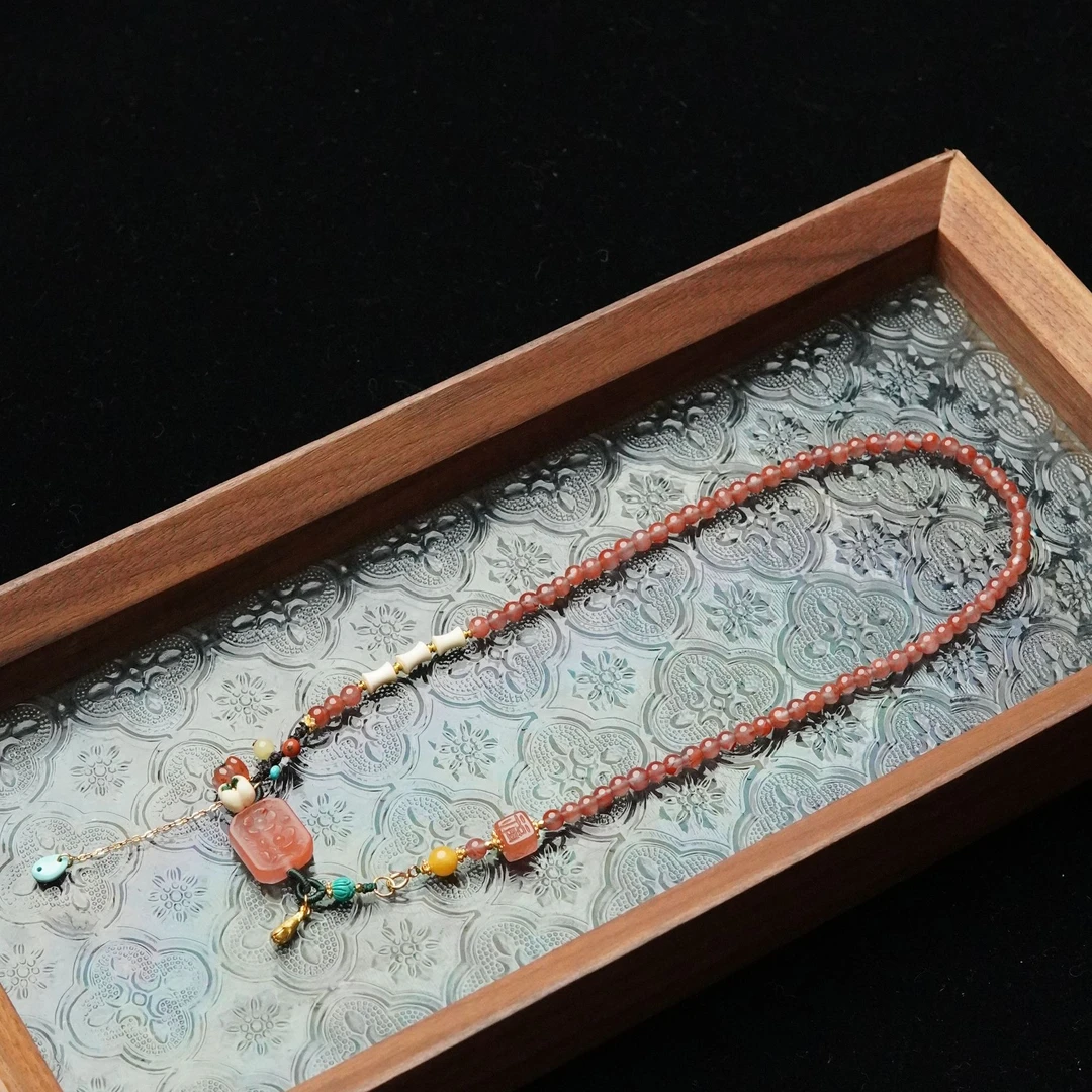 遥知不是雪 天然猛犸牙雕刻竹节珠6*4mm项链