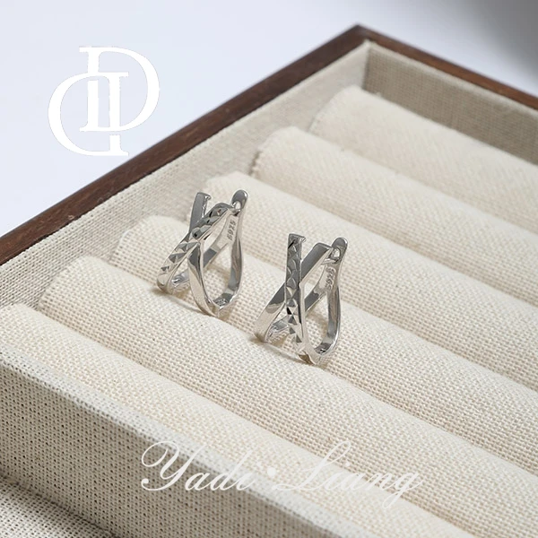 925银耳饰 梁雅帝新品【字母X】镜面车花双拼气质时尚纯银耳饰