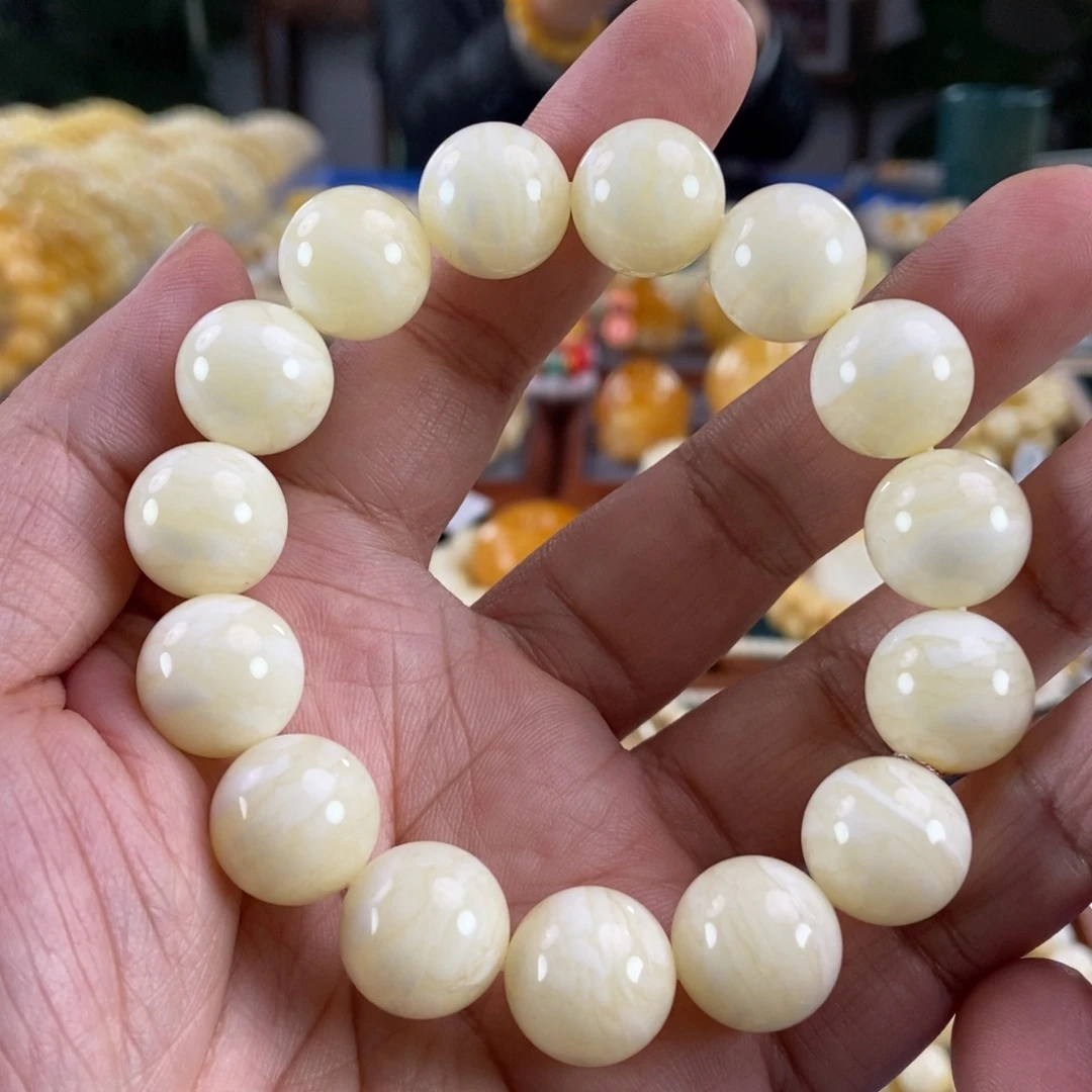 琥珀未镶嵌珠宝奇石15白蜡虎皮料同料串31.08