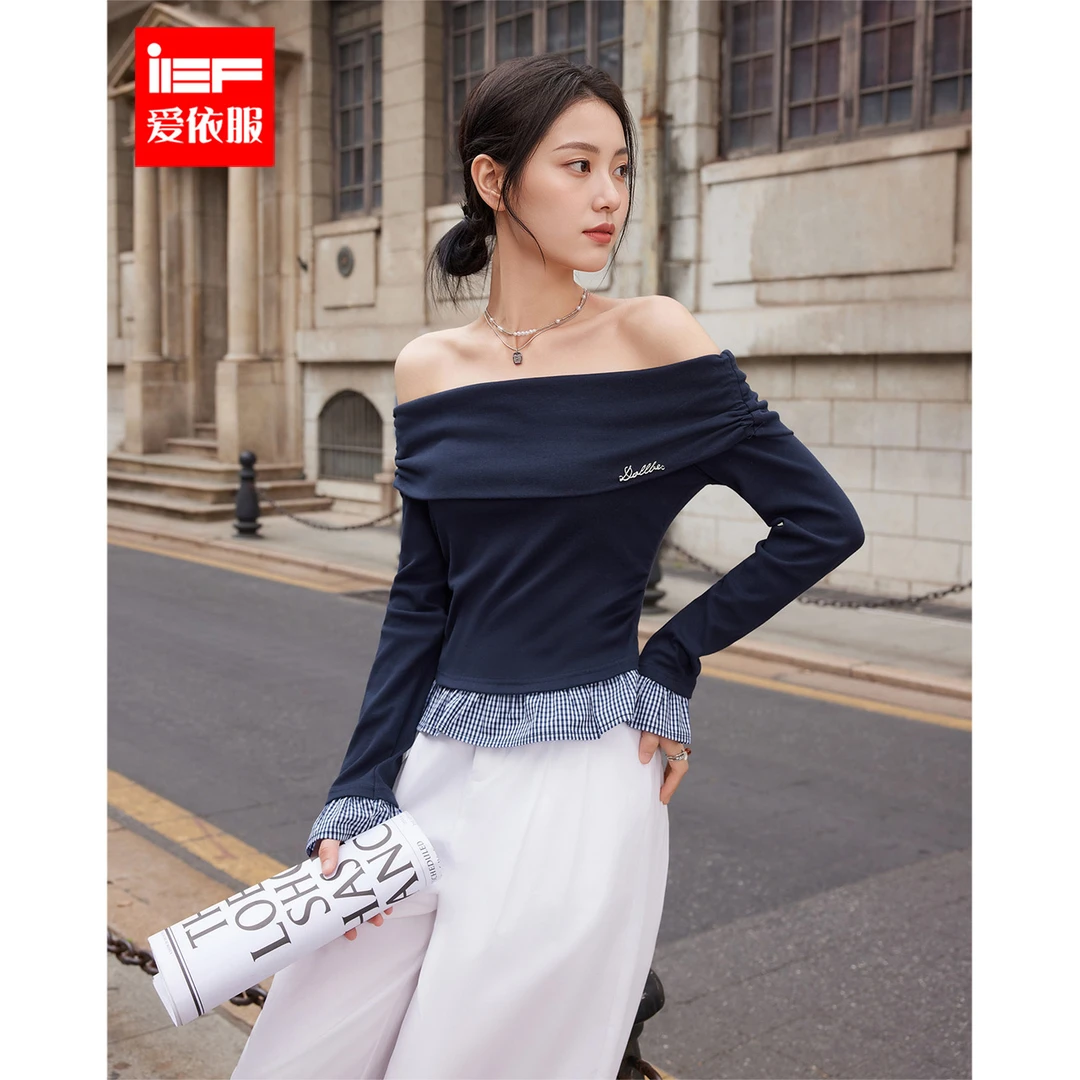 IEF/爱依服2025春季新款甜辣性感一字肩设计修身辣妹上衣欧若风