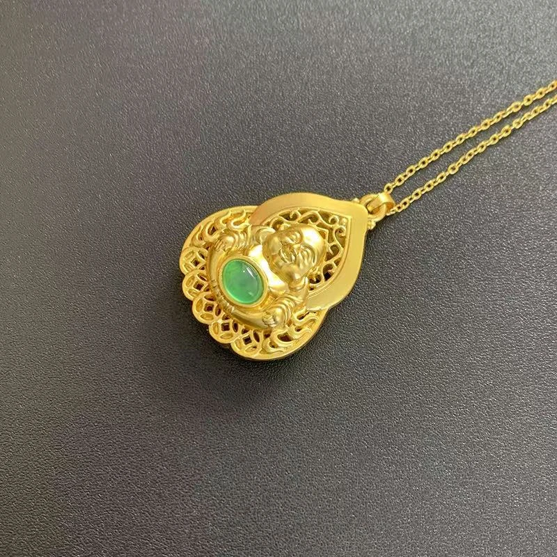 （七七甄选）时尚轻奢玉髓佛公合金镶嵌吊坠赠合金链