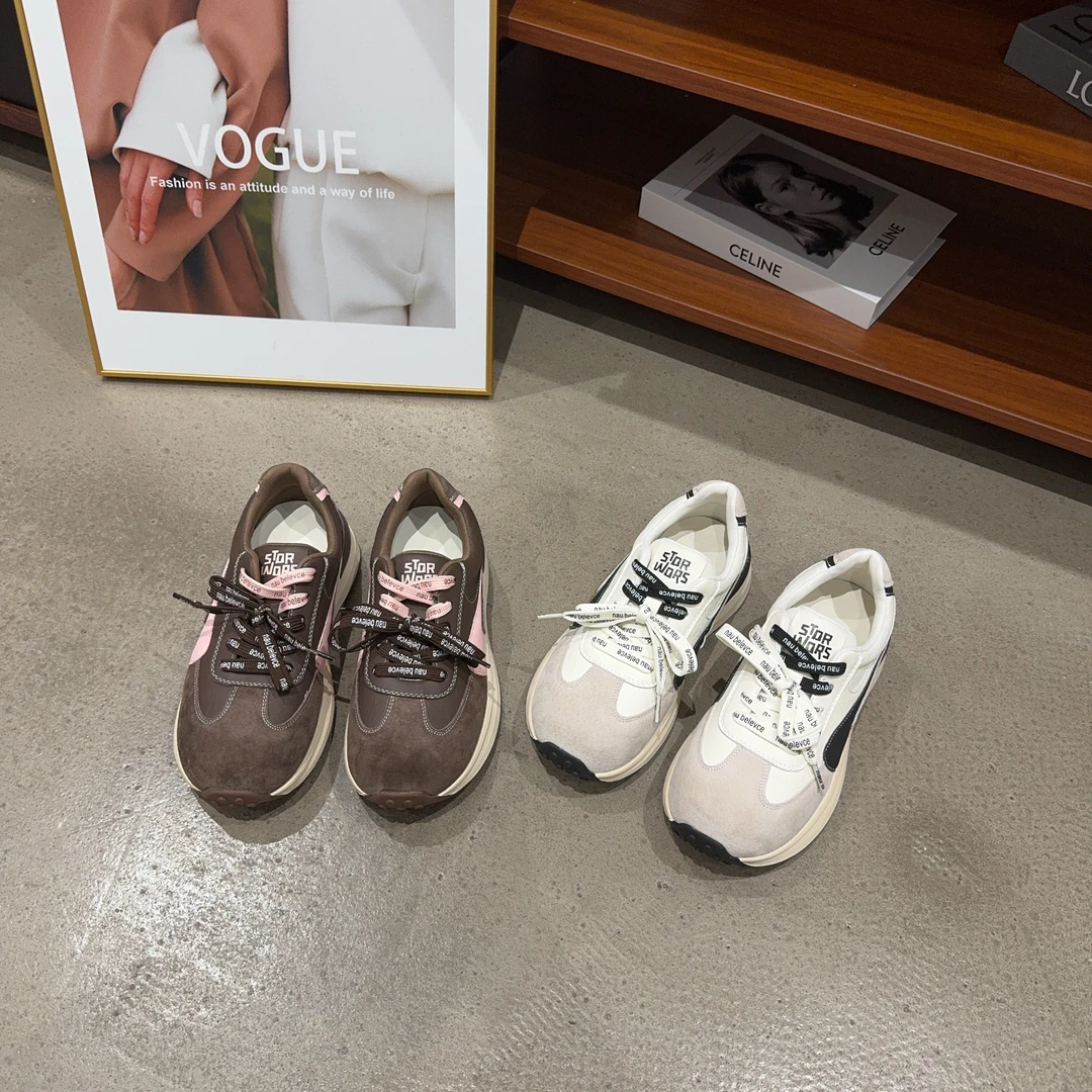 913-16秋季新品女真皮厚底面包板鞋双鞋带阿甘休闲鞋增高舒适百搭
