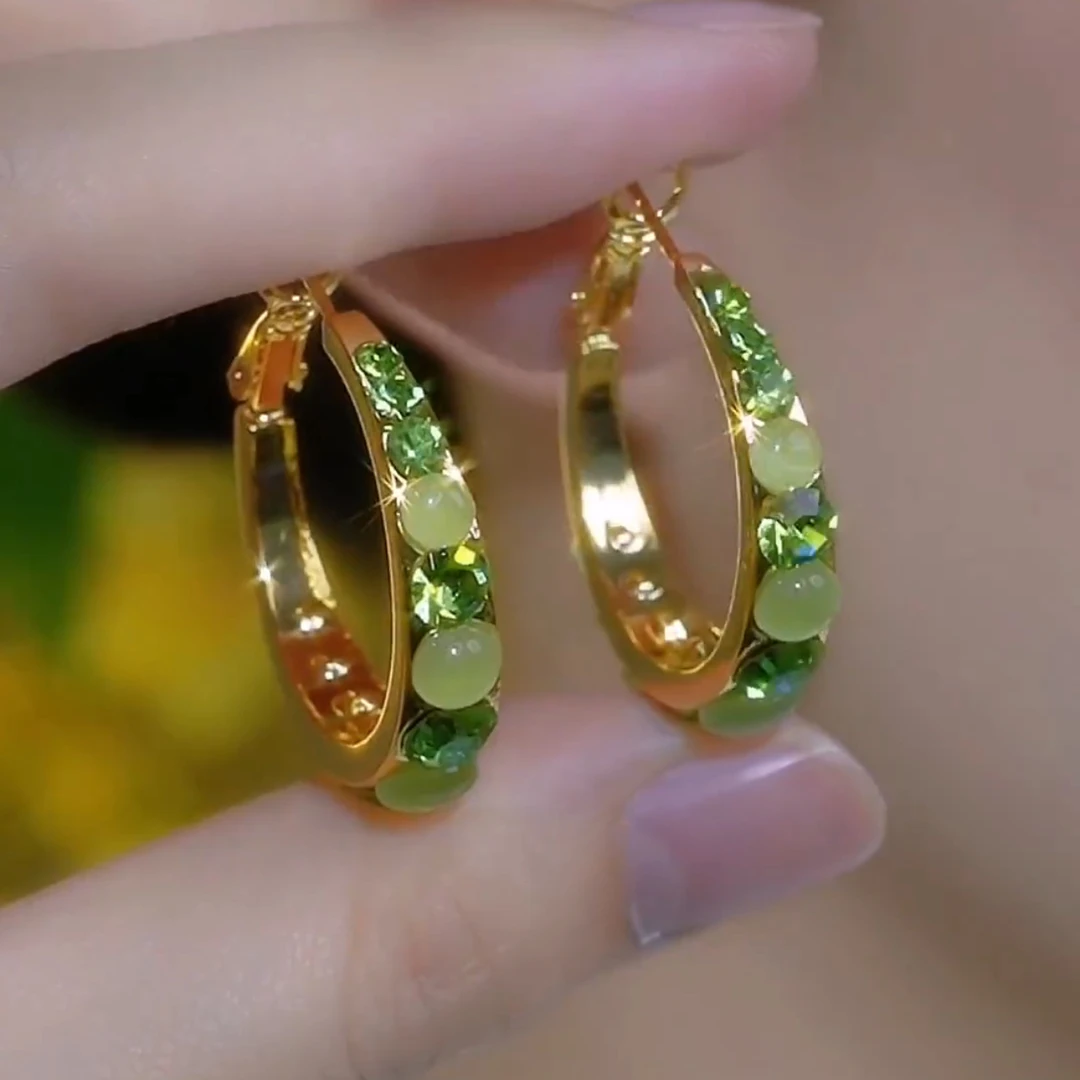 合金耳饰 爆款绿色圆圈女2025新款简约时尚耳圈耳饰春夏耳环
