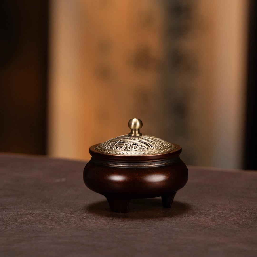 【利贞｜竹子铜炉】紫铜色香炉家用室内檀香 直径9cm福利系列