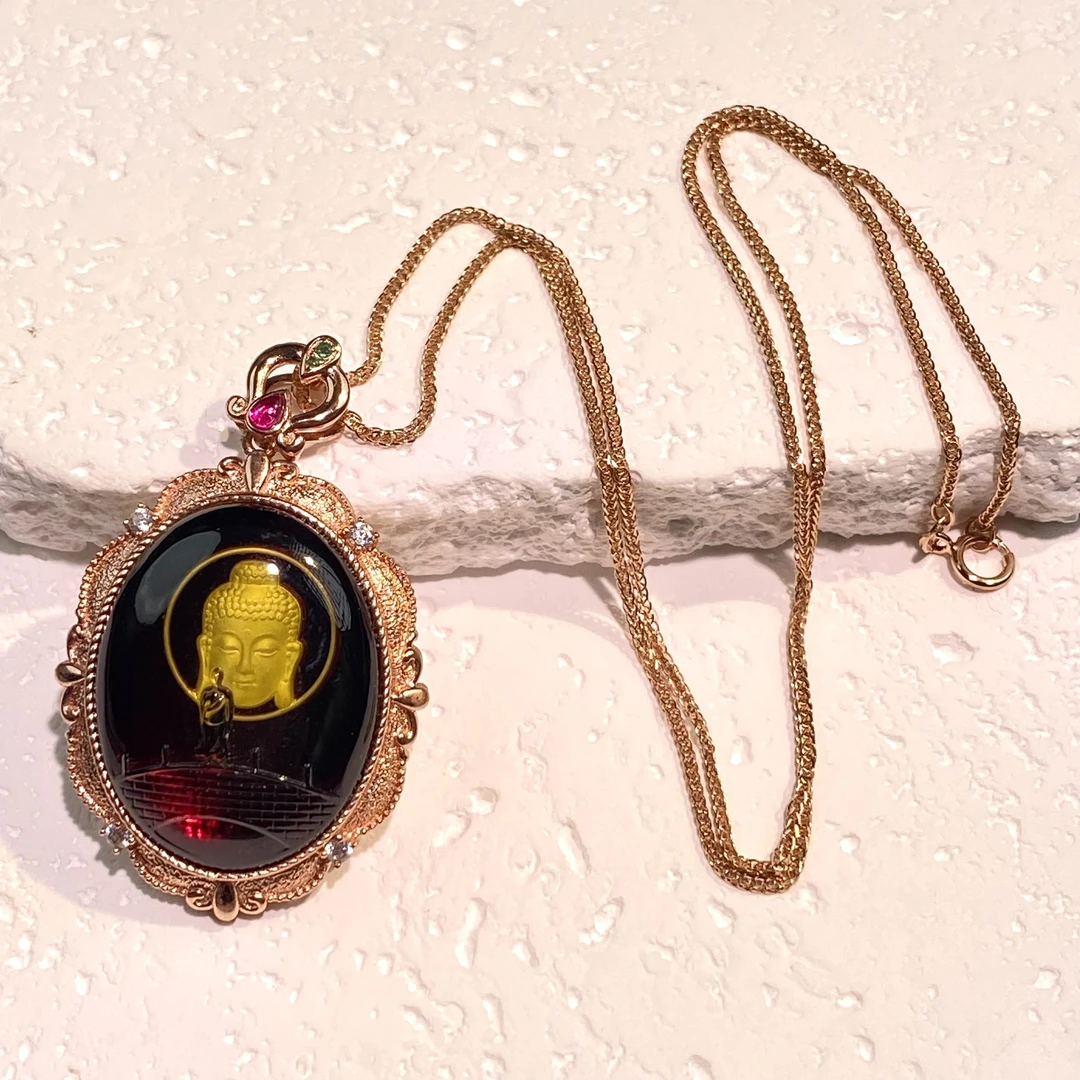 【亿轩臻选】ZX红蓝珀一心向佛吊坠