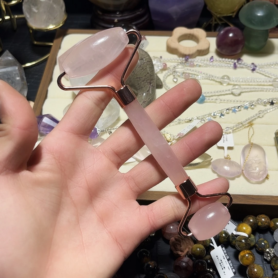 水晶珠宝半成品未镶嵌粉水晶滚轮