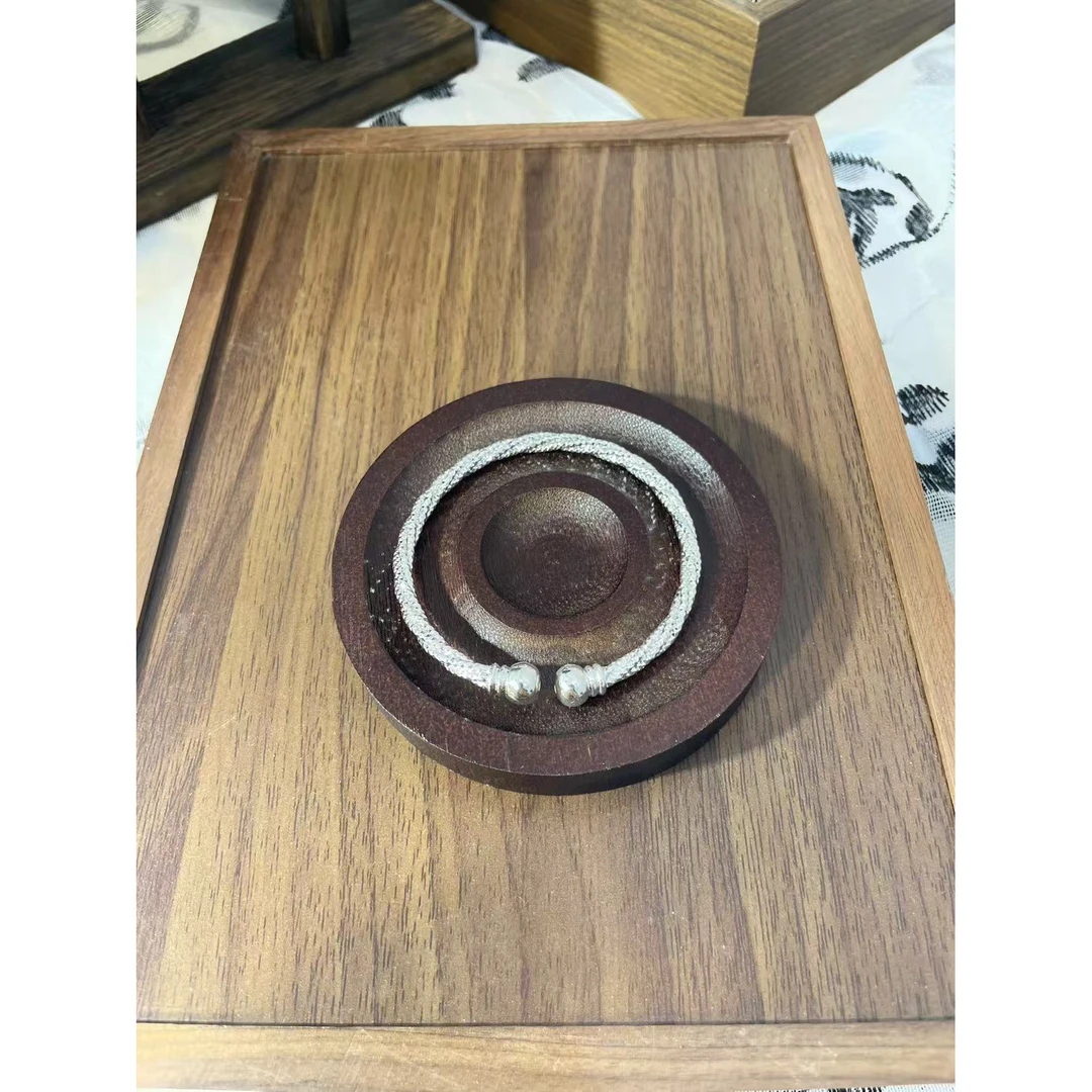 足银银制品 S167 麻花对珠手镯 开口直播间选款时尚百搭精美手镯