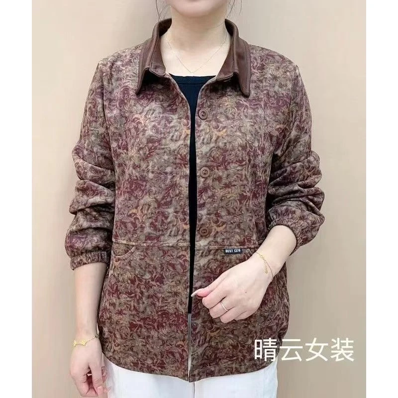 25碎花秋季长袖中老年女装长款翻领时尚宽松百搭显气质妈妈装外套