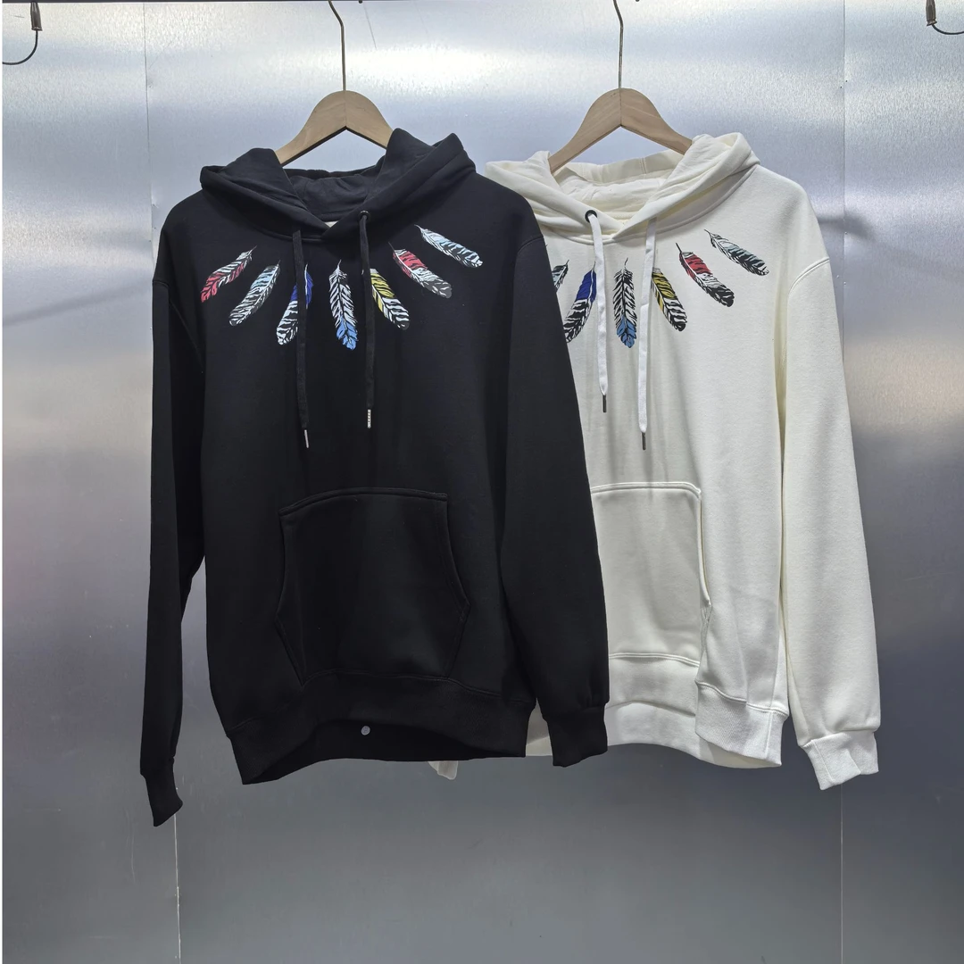 B01-42406-INN春秋季领口羽毛印花时尚连帽卫衣