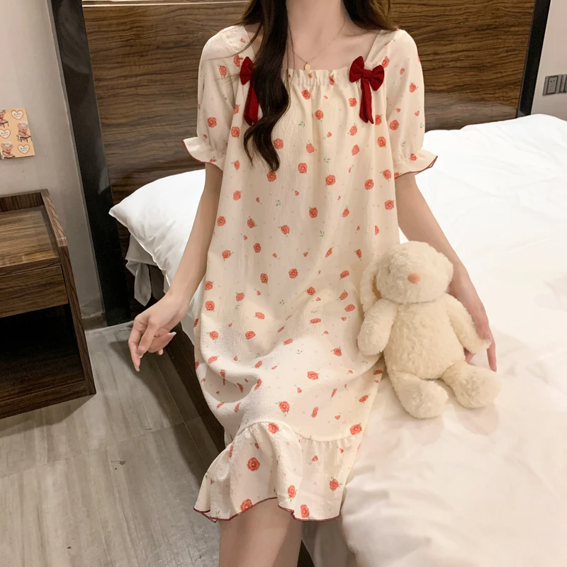 带胸垫2025网红新款泡泡棉睡裙少女夏季甜美公主风睡衣爆款家居服