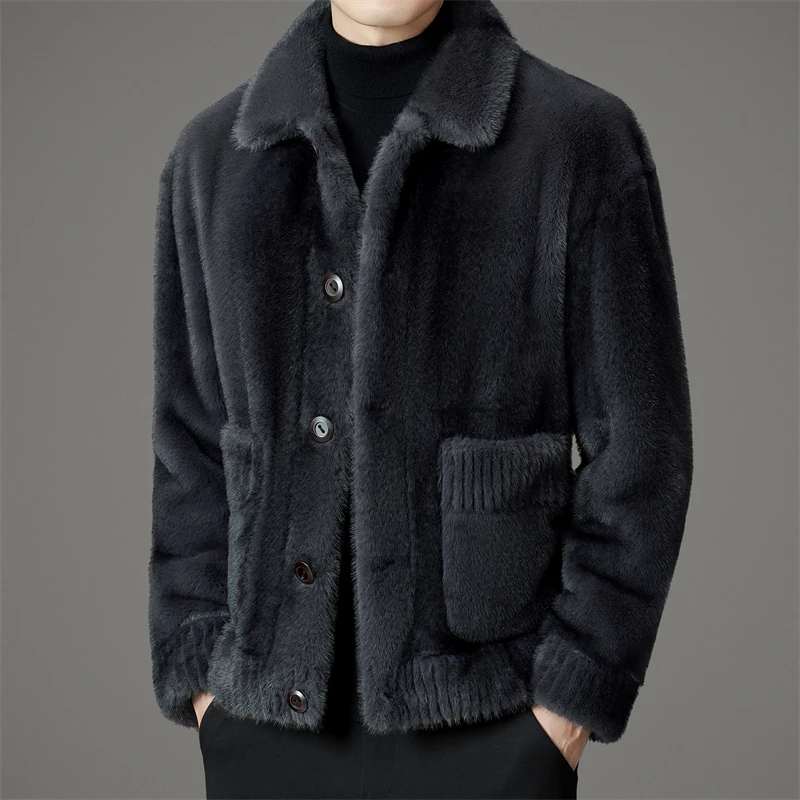 巴韦那奇皮毛一体雪兰貂绒皮草夹克男外套冬季翻领双面穿保暖大衣