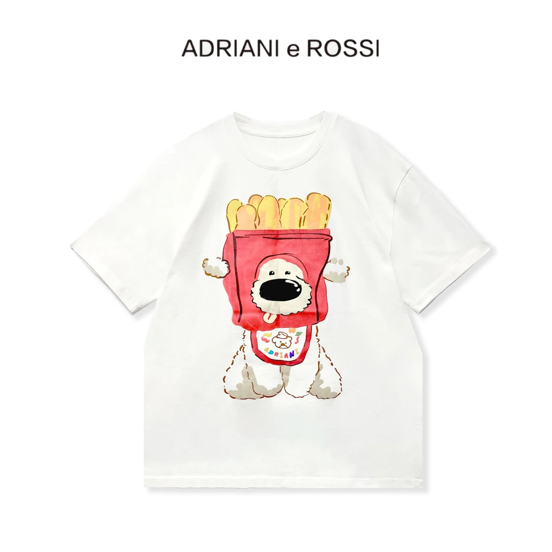 ADRIANI e ROSSI2025春夏新款-疯狂小狗薯条休闲宽松短袖