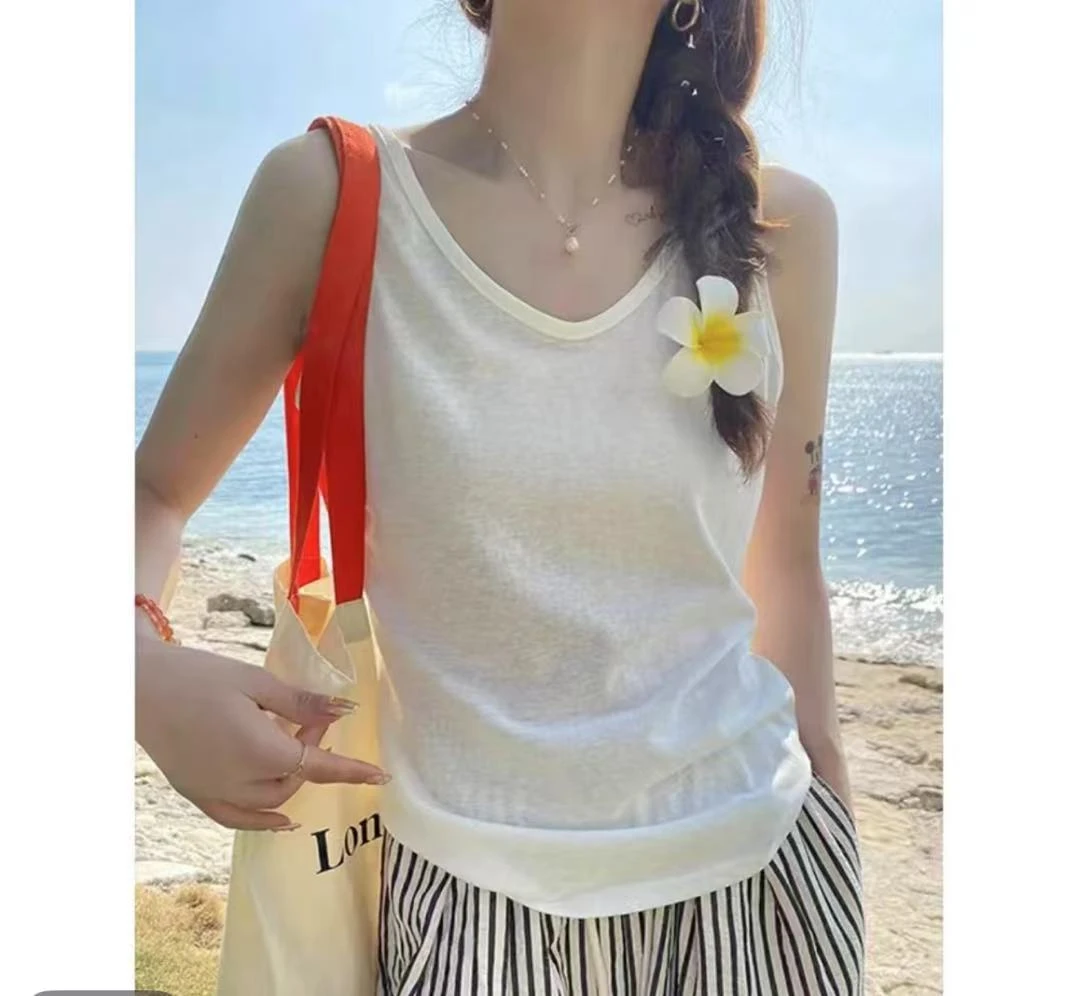 2025夏季慵懒风宽松显瘦遮肉打底内搭无袖雪花背心-2500