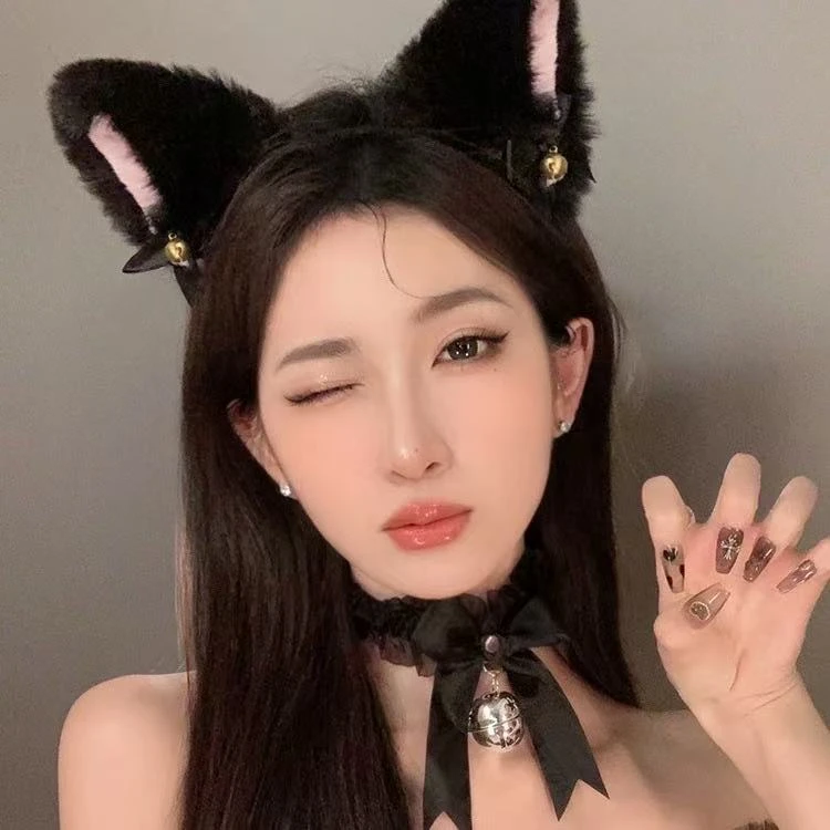 （俏皮狐狸精）狐狸蕾丝耳朵发箍蕾丝蝴蝶结项圈两件套