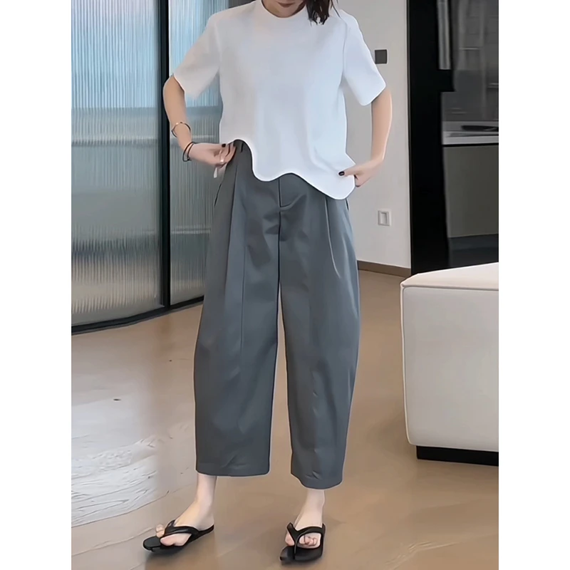 胖mm显瘦大码九分弯刀裤高腰阔腿哈伦裤2025夏季新款女薄款萝卜裤