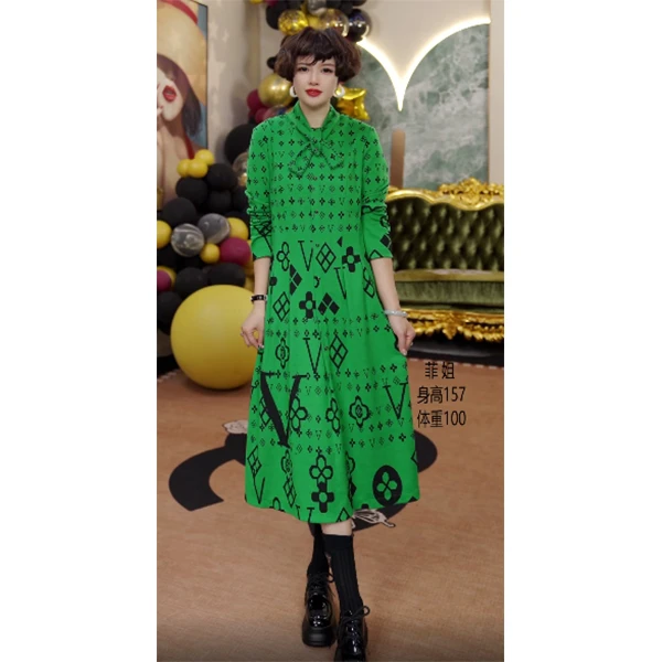 72899 复古轻奢优雅秋季时尚高贵气质长袖连衣裙