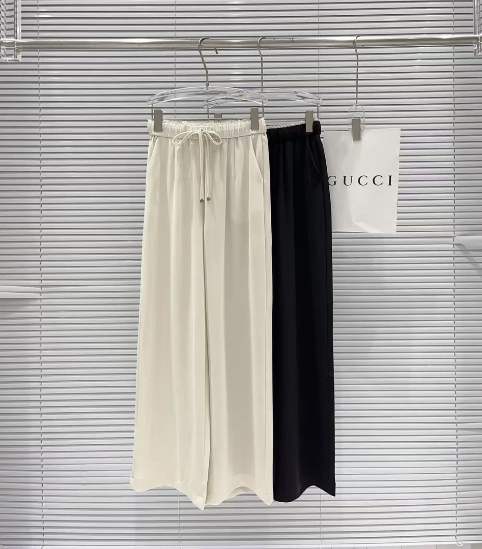 2025春季新款松紧高腰休闲长裤女宽松垂感抽绳拖地显瘦阔腿裤子