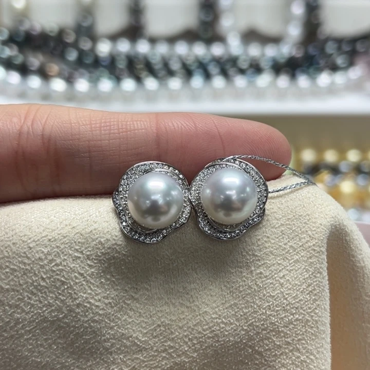 银S925镶嵌耳饰海水珍珠澳白9-10m 121号
