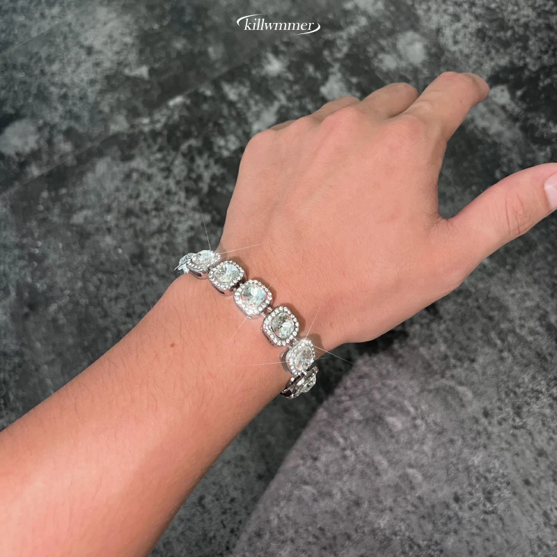 钛钢手链 不掉色冰糖手链男女款气质百搭时尚痞帅风超闪满钻配饰