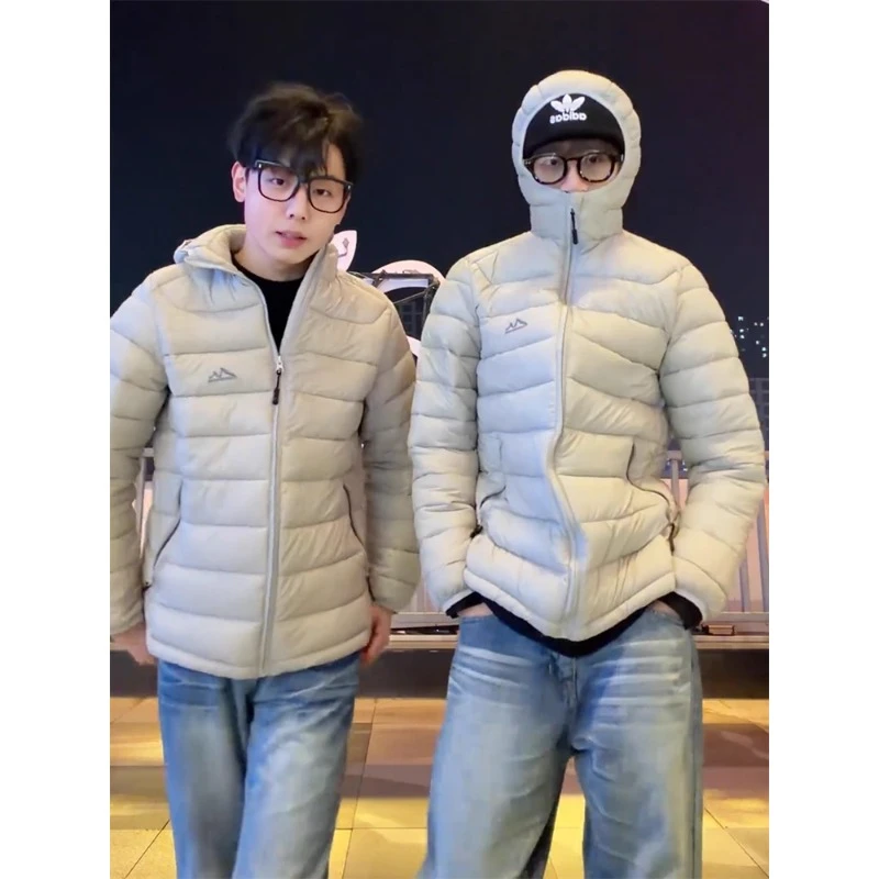 美式潮牌排骨连帽棉服男款秋冬季小众简约轻薄棉袄hiphop百搭外套