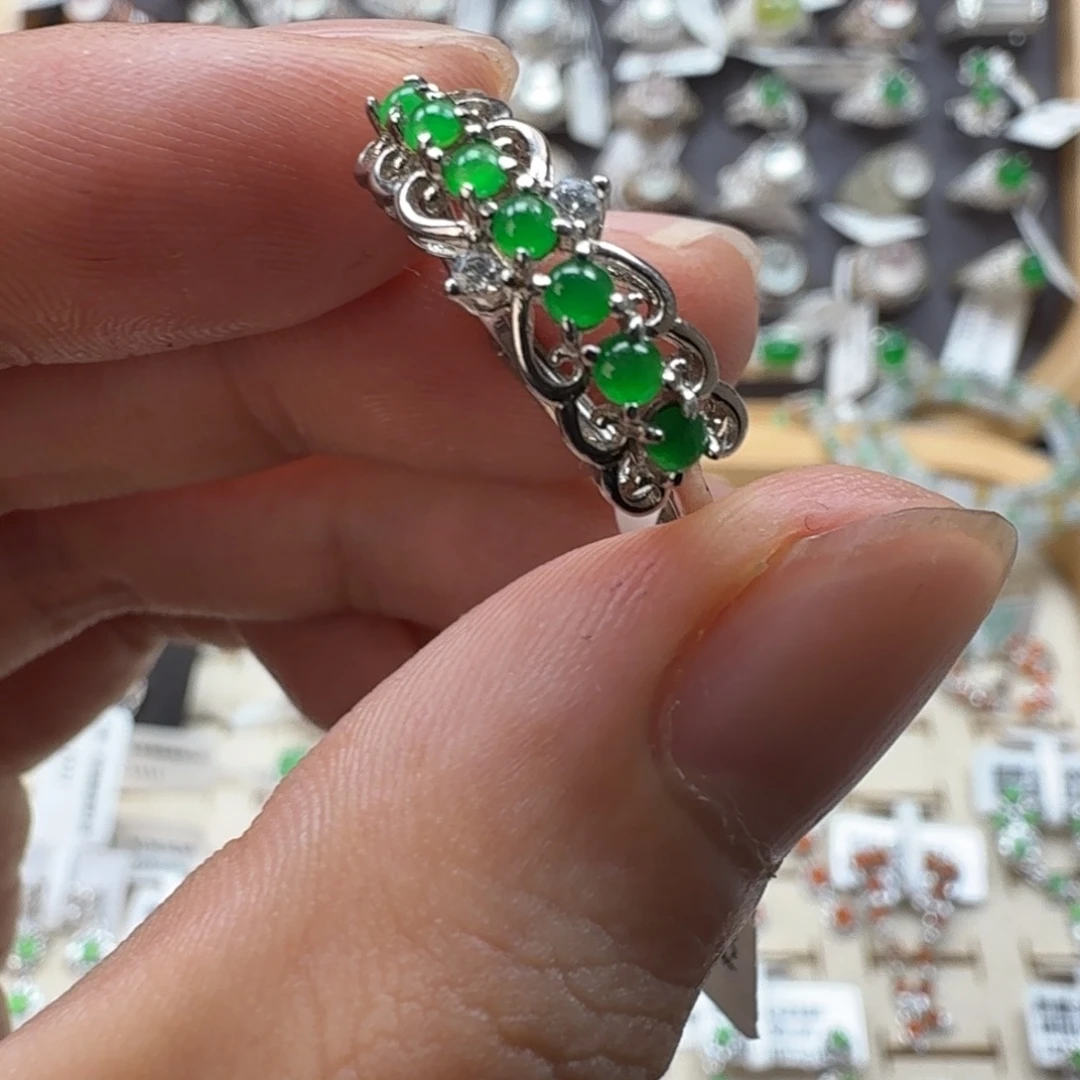 翡翠银S925镶嵌戒指天然缅甸翡翠A货