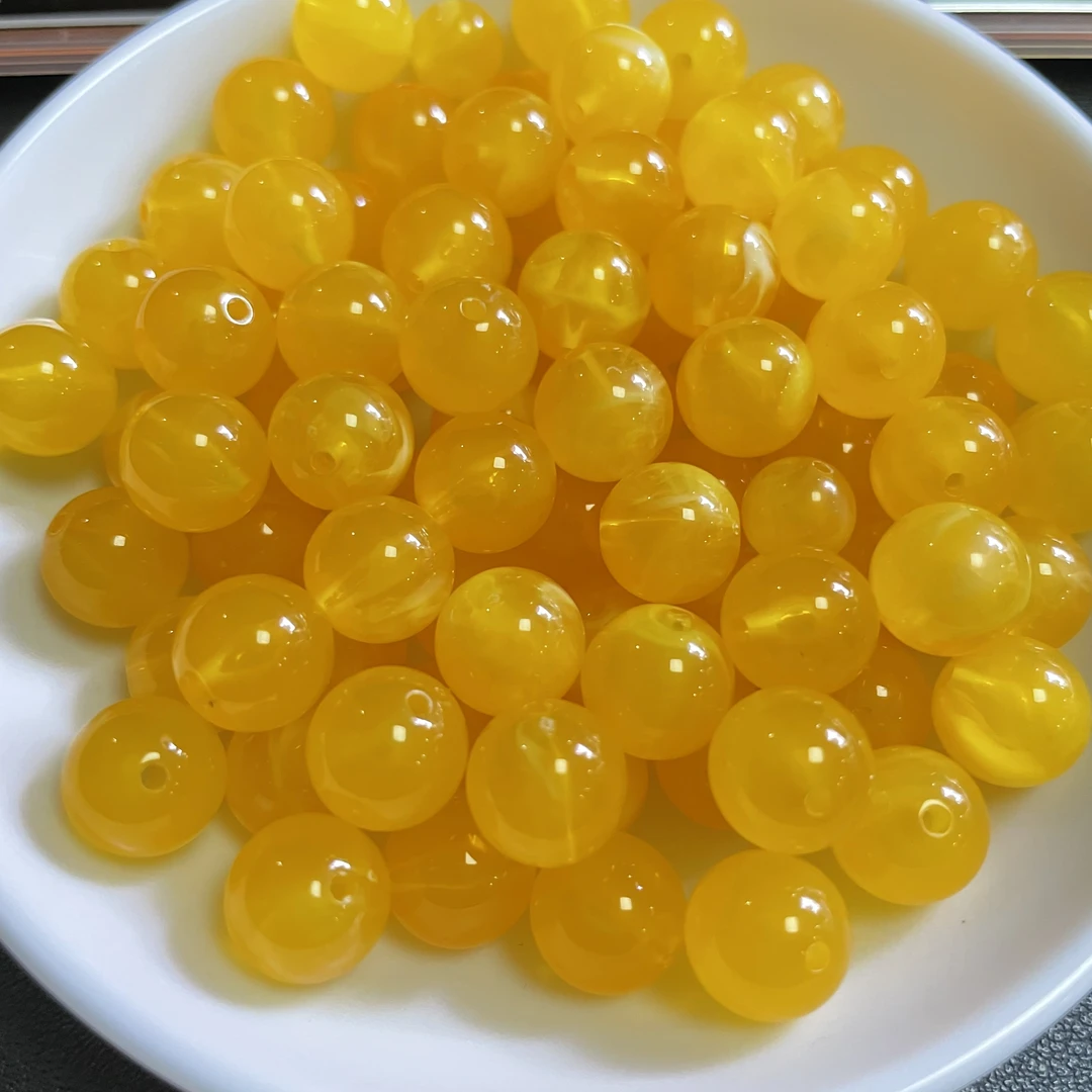 散珠蜜蜡满蜜鸡油黄679 14mm* 7颗(赠弹力绳)