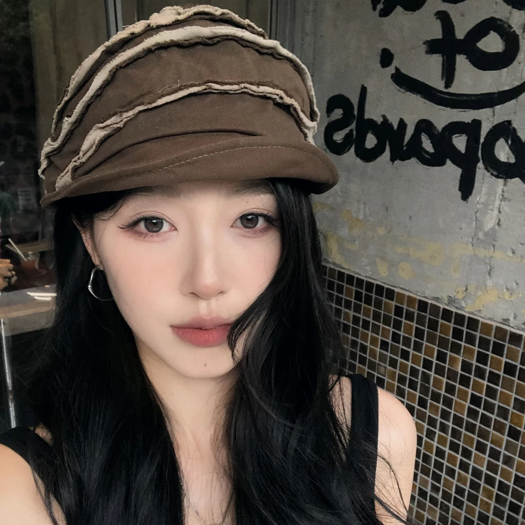 【猫仔kitten】毛边牛仔褶皱帽子女高级感美式复古出游休闲报童帽
