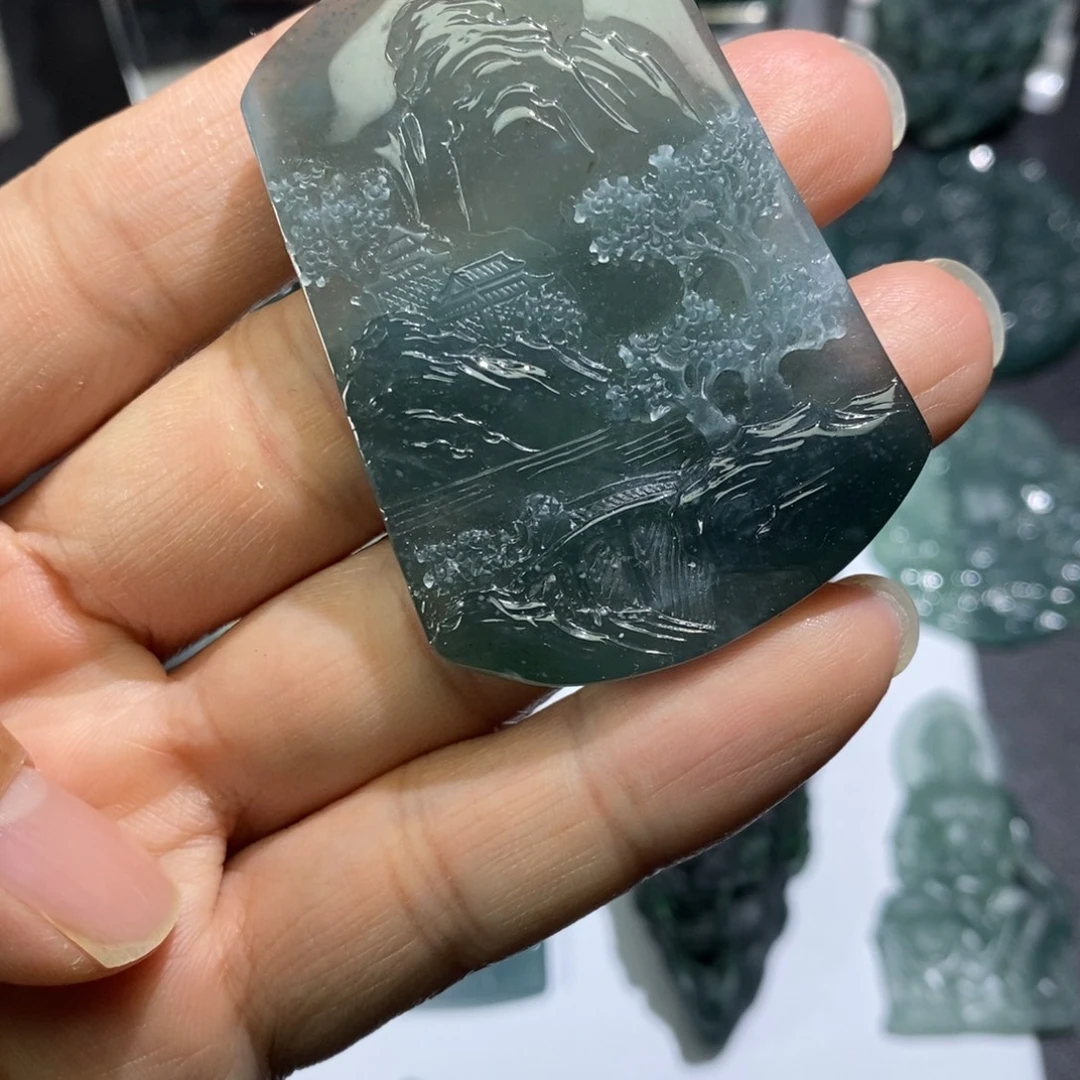 定制翡翠未镶嵌浅雕山水