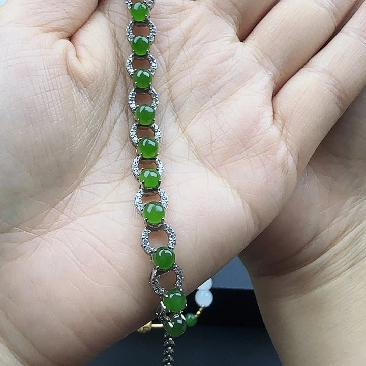 T***g和田玉（碧玉）银S925镶嵌手链