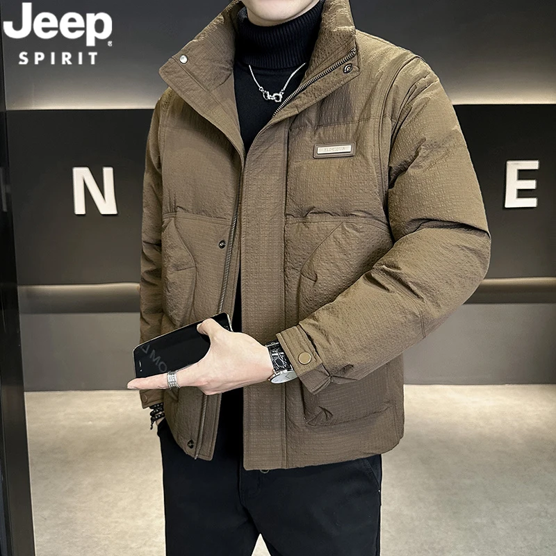 JEEPSPIRIT防寒羽绒服冬季加厚高级感男士潮牌轻薄短款立领外套